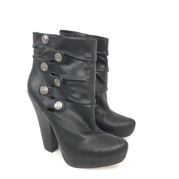 Velvet Angels Women's Size 36 US 6 Black Ruched Leather Cleo Ankle Boot - Picture 1 of 7